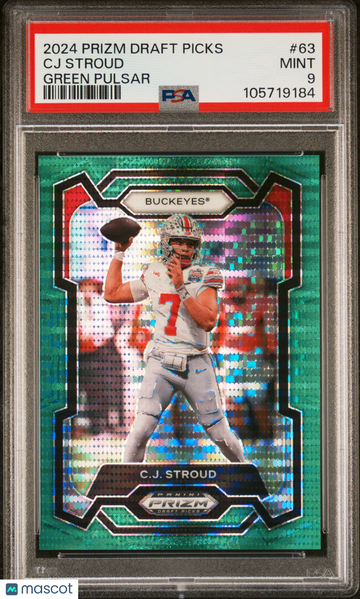 2024 Panini Prizm Draft Picks CJ Stroud #63 Green Pulsar PSA 9