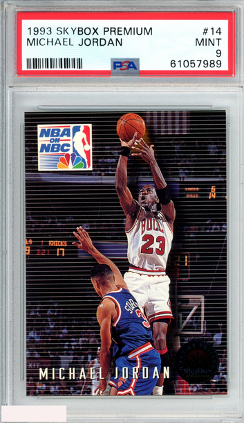1993 SKYBOX PREMIUM MICHAEL JORDAN #14 NBA ON NBC BULLS HOF PSA 9 MINT
