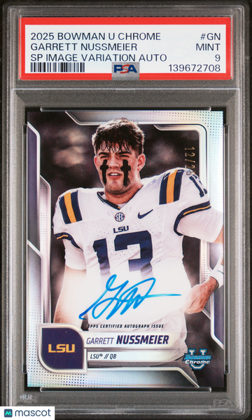 2025 Bowman University Chrome SP Image Variations Autographs Garrett Nussmeier #GN PSA 9