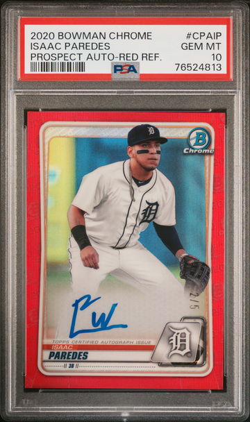 2020 Bowman Chrome Prospect Autograph Red Refractor Isaac Paredes #CPAIP /5 PSA 10