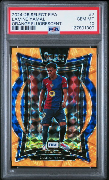 2024 Panini Select Fifa Orange Fluorescent Lamine Yamal #7 /125 PSA 10