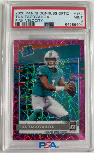 2020 Donruss Optic Tua Tagovailoa Pink Velocity /79 Rated Rookie PSA 9
