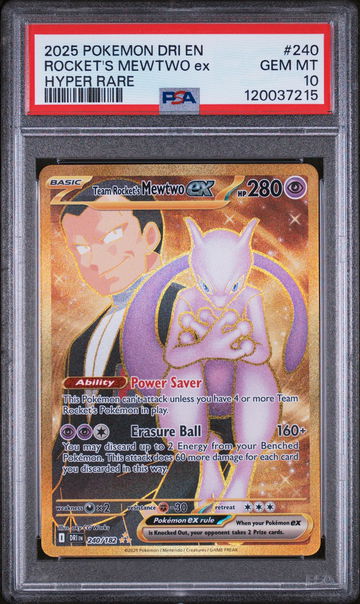 2025 Pokemon Scarlet and Violet Destined Rivals Hyper Rare Team Rocket's Mewtwo Ex #240 PSA 10