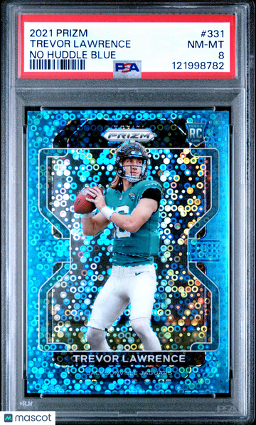 2021 Panini Prizm Trevor Lawrence #331 No Huddle Blue /79 Short Print Rookie Low Pop PSA 8