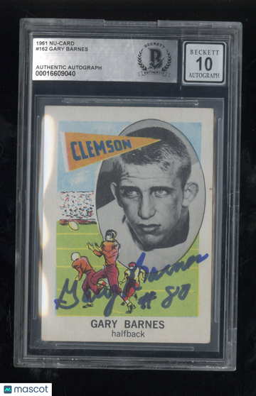 1961 Nu-Cards Football Stars Gary Barnes #162 Hand Signed Auto BGS Authentic BAS Auto 10