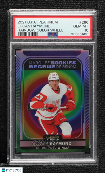 2021-22 O-Pee-Chee Platinum Lucas Raymond #286 Rainbow Color Wheel Parallel/Variety Rookie Base Set PSA 10