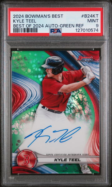 2024 Bowman's Best Best of 2024 Autographs Green Refractor Kyle Teel #B24KT /99 PSA 9