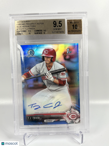 2017 Bowman Chrome Prospect Autographs Blue Refractors T.J. Friedl #CPATF BGS 9.5 Auto 10