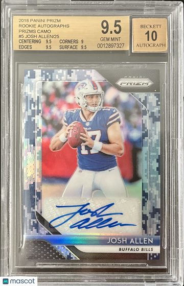 2018 Panini Prizm Rookie Autograph Camo Josh Allen #/25 RC BGS 9.5/10 Auto