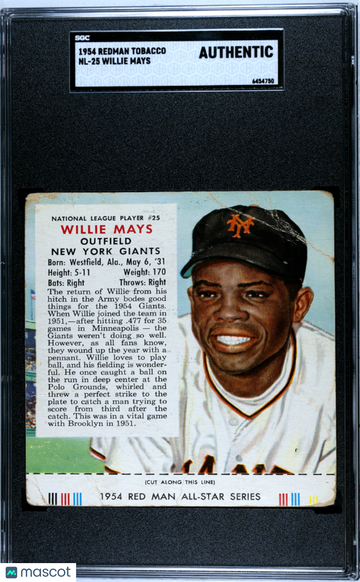 1954 Redman Tobacco Willie Mays #NL-25 SGC A