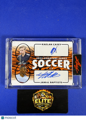 2022 Leaf Signature Series Soccer Kaelan Casey Jamal Baptiste #SSD-07 Tiger Stripe /1 Dual Autograph