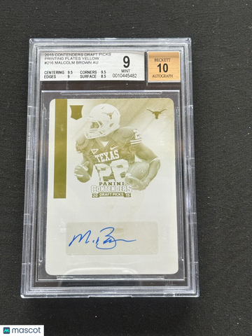 2015 Panini Contenders Draft Picks Printing Plates Yellow Malcolm Brown #216 Printing Plate BGS 9 Auto 10