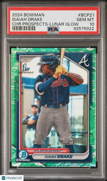 2024 Bowman Chrome Prospects Isaiah Drake #BCP21 Prspcts Lunar Glow Ref PSA 10