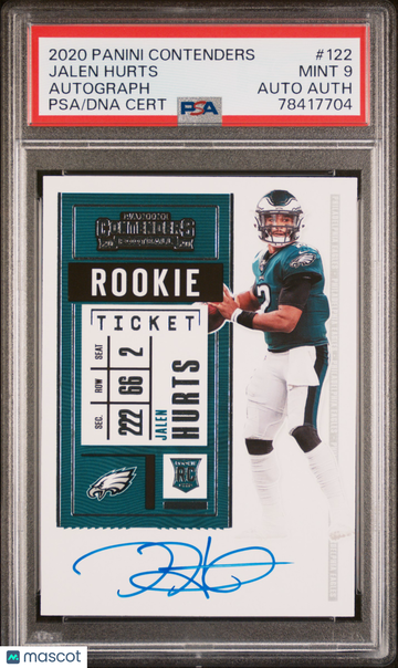 2020 Panini Contenders Jalen Hurts #122 Rookie Ticket Autograph Autograph Short Print Parallel/Variety Rookie PSA 9 Auto