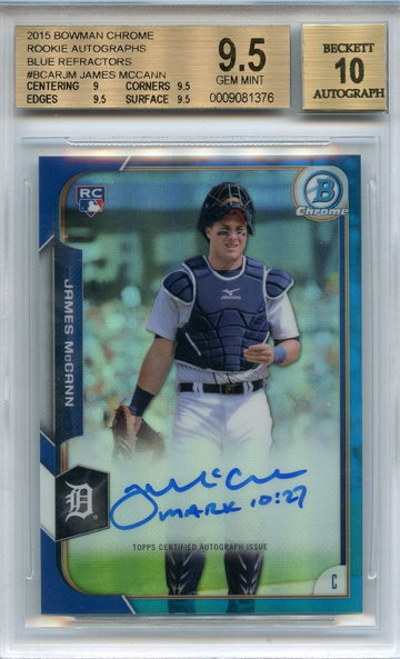 2015 Bowman Chrome Rookie Autographs Blue Refractors #BCARJM James McCann BGS 9.5/10 Serial #076/150