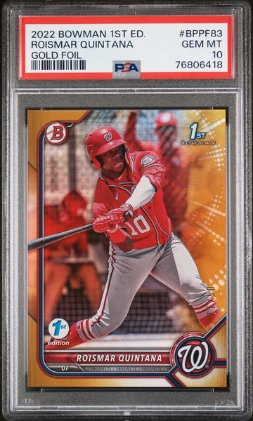 2022 Topps Bowman 1st Edition Gold Foil Roismar Quintana #BPPF-83 PSA 10
