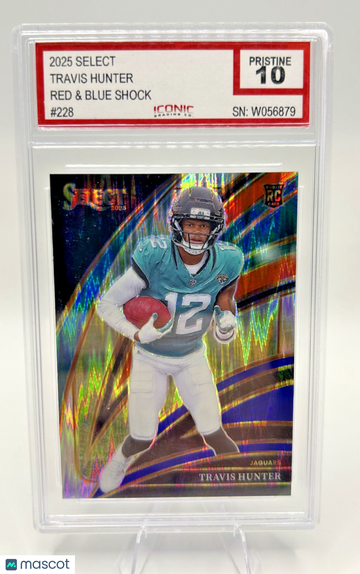 Graded 10 2025 Panini Select Red & Blue Shock Prizm #228 Travis Hunter Rookie Jaguars Football Card