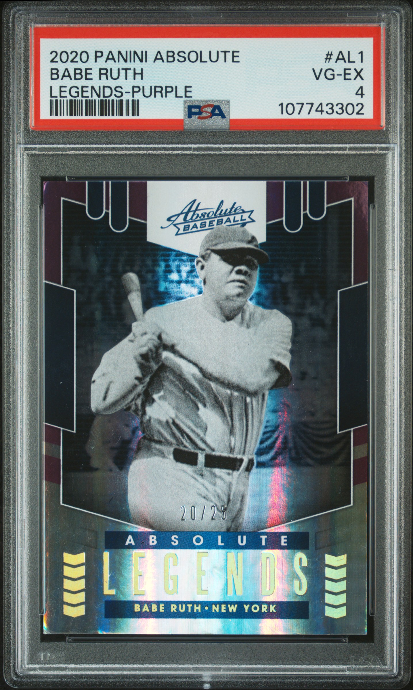 2020 Panini Absolute Legends Babe Ruth #AL1 Purple /25 Pop 1 PSA 4