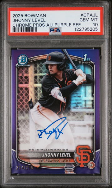 2025 Bowman #CPA-JL Jhonny Level Chrome Prospects /250 PSA 10