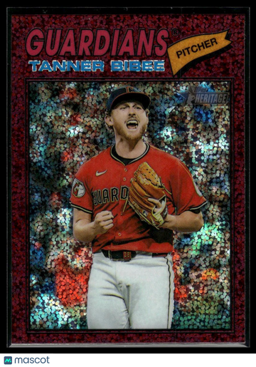 2026 Topps Heritage Tanner Bibee #74 Chrome Burgundy Sparkle Refractors