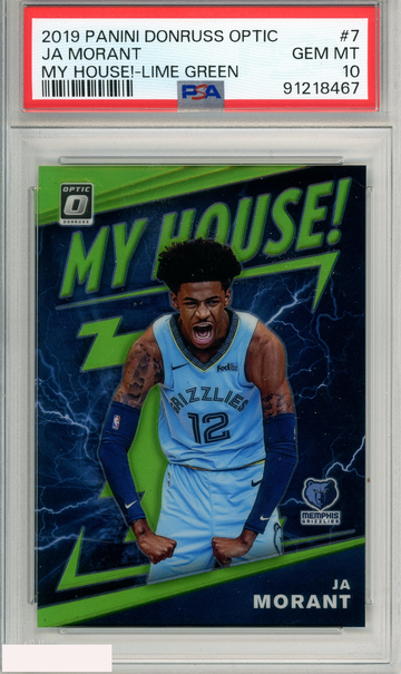 2019 PANINI DONRUSS OPTIC MY HOUSE! JA MORANT #7 LIME GREEN PSA 10 GEM MT RC