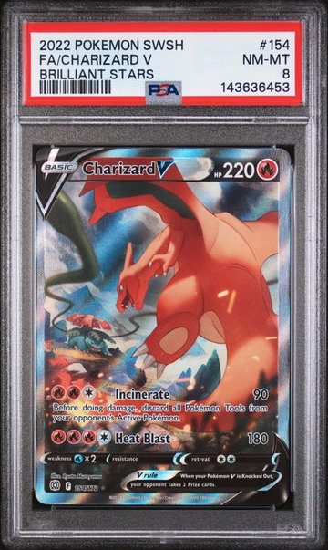 2022 Pokemon Sword and Shield Brilliant Stars Charizard V #154 PSA 8