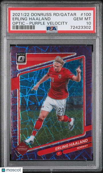 2021 Panini Donruss Road To Qatar Erling Haaland #100 Optic Purple Velocity PSA 10