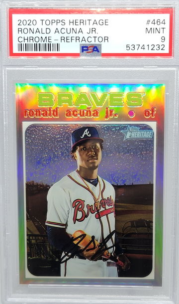 2020 TOPPS HERITAGE #464 RONALD ACUNA JR. CHROME - REFRACTOR PSA 9