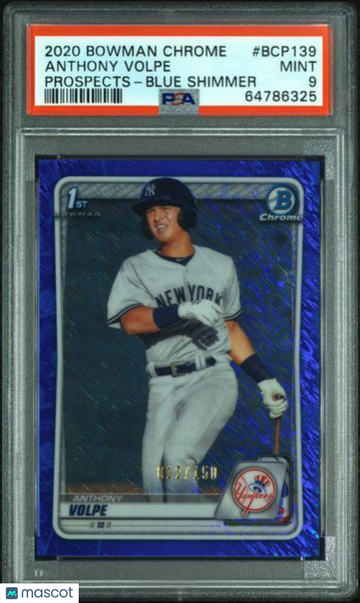 2020 Bowman Chrome Prospects Anthony Volpe #BCP139 Blue Shimmer PSA 9