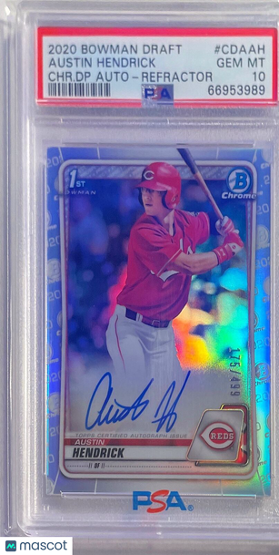2020 Bowman Draft Chrome Draft Picks Autographs Austin Hendrick #CDAAH CHR. DP Refractor PSA 10