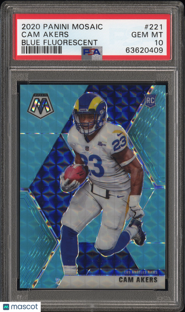 2020 Panini Mosaic Cam Akers #221 Blue Fluorescent PSA 10