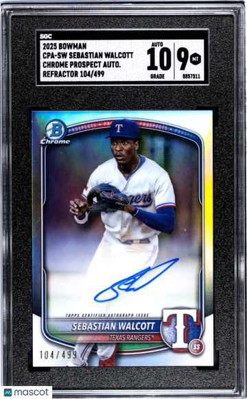 2025 Bowman Sebastian Walcott #CPA-SW Chrome Prospect Autograph Refractor SGC 9 Auto 10