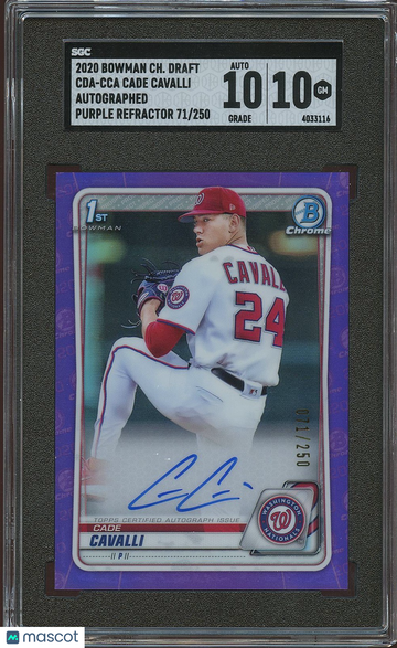 2020 Bowman Chrome Draft Cade Cavalli #CDA-CCA Autograph Purple Refractor 250 Rookie SGC 10 Topps Auto 10