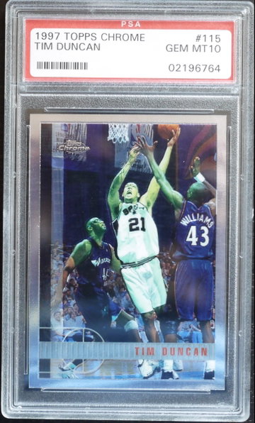 PSA 10 - 1997 TOPPS CHROME TIM DUNCAN RC #115