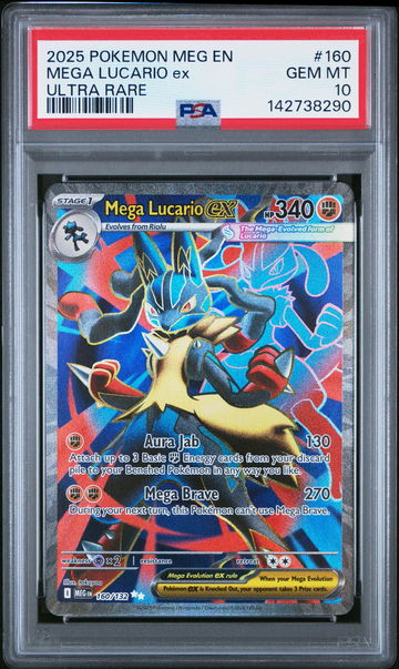 2025 Pokemon Mega Evolution Ultra Rare Mega Lucario Ex #160 PSA 10
