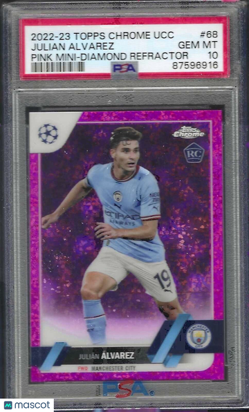 2022-23 Topps Chrome UEFA Club Competitions Julian Alvarez #68 Pink Mini Diamond PSA 10