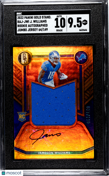 2022 Panini Gold Standard Jameson Williams #RAJ-JWI Rookie Autograph Jumbo Jersey SGC 9.5 Auto 10