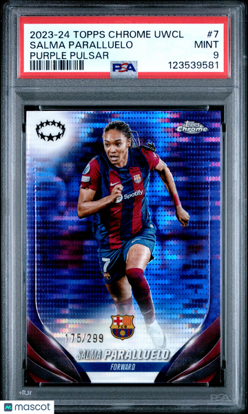 2023-24 Topps Chrome UEFA Women's Champions League Salma Paralluelo #7 Purple Pulsar 175/299 PSA 9