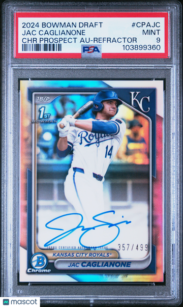 2024 Bowman Draft Chrome Prospect Autographs Jac Caglianone #CPAJC Refractor /499 PSA 9