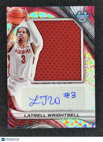 2024-25 Bowman's Best University Latrell Wrightsell Jr. #PJRA-LW Prospect Jumbo Relic Autographs MEM AU Alabama Crimson