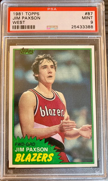 1981-82 Topps Basketball West #87 Jim Paxson RC - Graded PSA 9 Mint Rookie MT.
