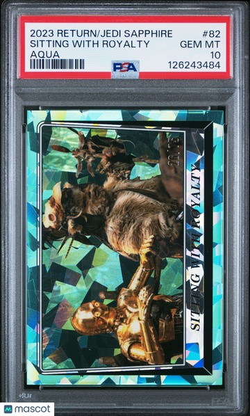 2023 Topps Chrome Sapphire Star Wars Return Of The Jedi Sitting With Royalty #82 Aqua PSA 10