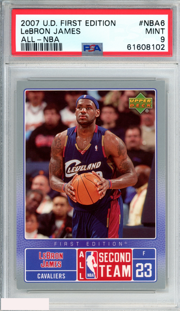 2007 UPPER DECK FIRST EDITION ALL-NBA LEBRON JAMES #NBA6 CAVALIERS PSA 9 MINT