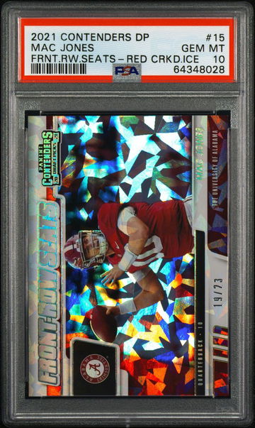 2021 Panini Contenders MAC JONES Rookie RED CRACKED ICE /23 PSA 10 🔥(POP 1)