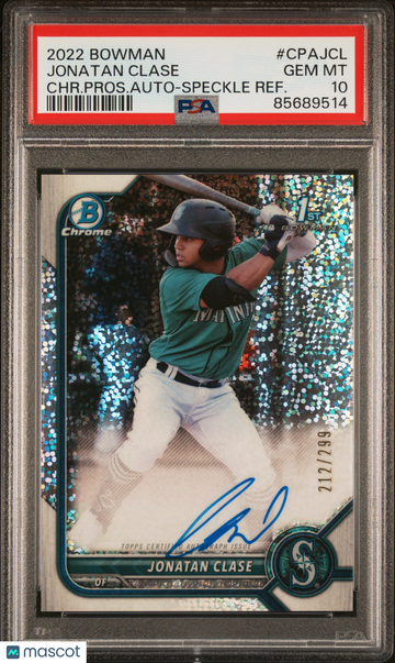 2022 Bowman Chrome Prospect Autographs Jonatan Clase #CPAJCL CHR. Pros. Auto Speckle Refractor /299 PSA 10