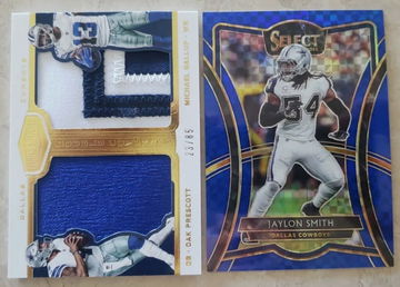 Dak Prescott Michael Gallup RC Jaylon Smith 2018 Plates & Patches Dual Jersey Patch /85 & 2019 Select Blue /149