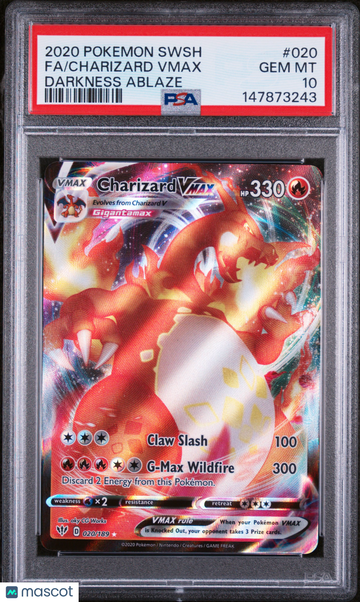 2020 Pokemon Sword & Shield Darkness Ablaze Charizard VMAX Darkness Ablaze Fa PSA 10 #020