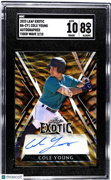 2023 Leaf Exotic Cole Young #BA-CY1 Autograph Tiger Wave SGC 8 Auto 10