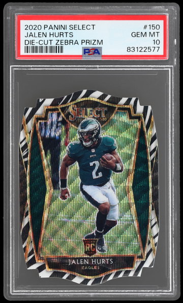 2020 Panini Select Jalen Hurts Premier Level Zebra Die Cut Prizm PSA 10 RC