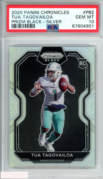 2020 PANINI CHRONICLES PRIZM BLACK TUA TAGOVAILOA #PB2 SILVER RC PSA 10 GEM MT